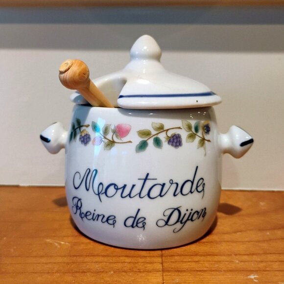 Revol France Other - Vintage Revol France Mustard Moutarde Pot With Lid & Spoon Reine de Dijon